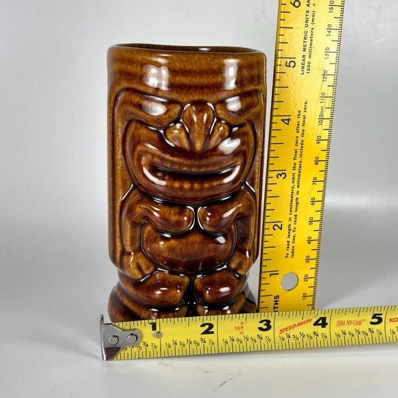 Tiki LeilanI Double Sided Cup Mug Brown Glazed Ceramic Tumbler Barware Souvenir - Picture 11 of 12